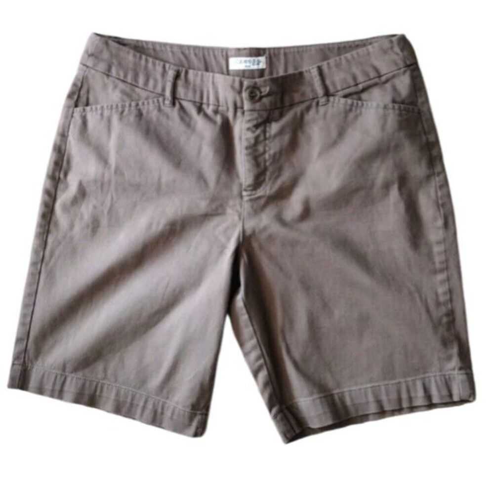 St. John's Bay Chino Shorts Women‎ 14P Khaki Mid Rise Zip Up Cotton Easy Fit